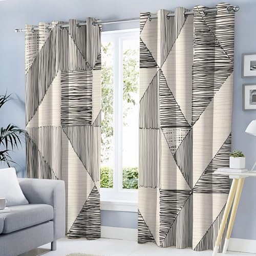 Rideau Occultant Salon Triangles Losanges Dessinés À La Main, Rideaux Motif Graffiti Géométrique avec Oeillets 2 Panneaux Rideaux Occultant Thermiques...