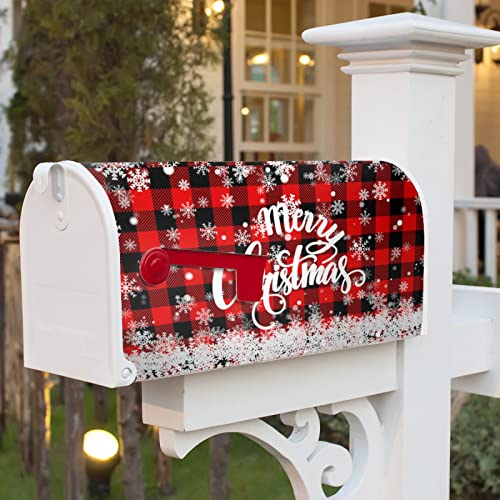 Image of Merry Christmas Mailbox Cover Magnetic Standard 21 inch x 18 inch, Winter Snowflake Decorative Christmas Large Mailbox Wraps Post Letter Box Covers Garden Decorations Outdoor