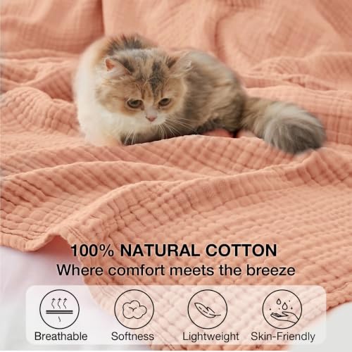 Image of 100% Cotton Muslin Blanket Queen 90 inch x 90 inch, 6 Layers Breathable and Lightweight Cotton Throw Blankets for Bed, Soft Cooling Summer Gauze Blanket for Adults All Season, Dusty Rose‌