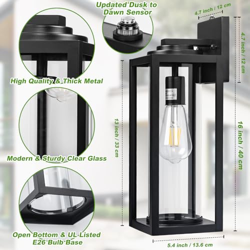 Image of FILIYANO Large Dusk to Dawn Outdoor Wall Lights, 16 Inch, Modern, 2 Pack