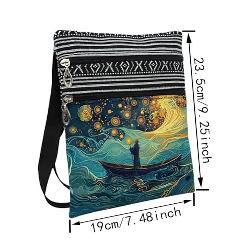 Night Ship Messenger Bag Small Ethnic Pattern Printed Adjustable Strap Crossbody Zipper Bag Night Ship Phone Bag Wallet Cute Shoulder Handbag for Women -12
