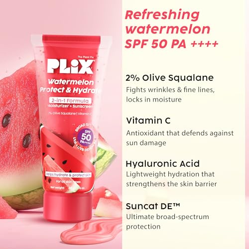 Image of PLIX- THE PLANT FIX Watermelon Hydra-Cool Body Lotion + Dual Sunscreen Combo | SPF 50 PA++++ | Ceramides + Squalane + Vitamin C | Broad Spectrum UVA, UVB Protection | Lightweight Hydration | For All Skin Types