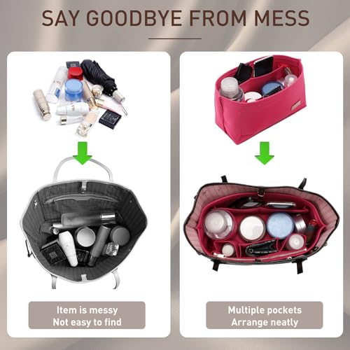 Image of Doxo Purse Organizer Insert & Base Shaper 2pc Set, Felt Handbag & Tote Bag Fit L Speedy 30 Nererfull PM More(M-Rose)