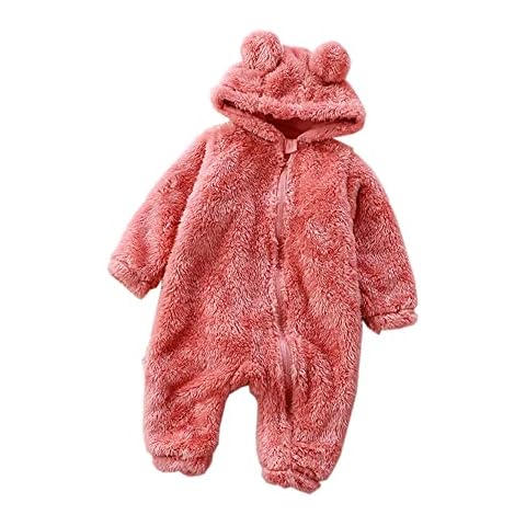 Newborn Bear Baby Fleece Sleepsuit Long Sleeve Warm Hooded Romper Jumpsuit Unisex Baby Boys Girls Zip Sleepsuits Bodysuit Sleepwear Outerwear Pink Cover