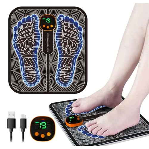 Masajeador de Pies Eléctrico, EMS Foot Massager Masajeador de Piernas Portátil con 8 Modos y 19 Frecuencias Ajustables, para Masaje de Pies para Aliviar el Dolor y la Circulación Sanguínea