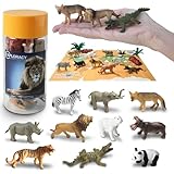 EXPLORACY 10pcs Mini Wild Animals Toys for Kids - Realistic Safari Figurines Jungle Zoo Playset Lion Elephant Tiger Forest Wildlife Animal Toys Sensory Bin Bath Play Christmas Birthday Toddlers Gift