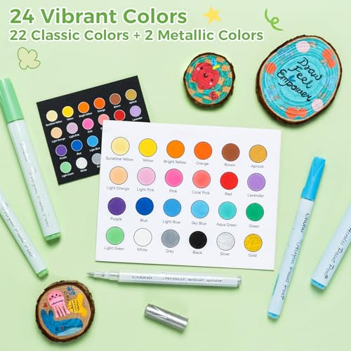 Image of Ohuhu Acrylic Markers Set, 48 Paint Pens Set of 24 Fine & 24 Round Tip in Same Colors - Reversible Chisel & Round - Good Coverage Acrylic Sketch Pen Set for Rock Painting Easter Egg Wood Plastic