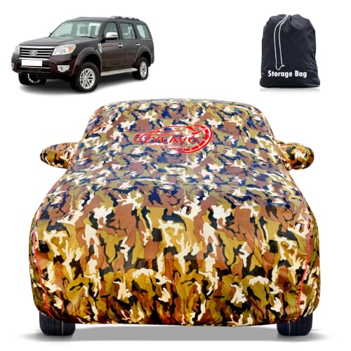 Image of Premium Car Cover for Ford Endeavor 2003-2010 Models | Waterproof, UV & Dust Protection | Mirror & Antenna Pocket | Triple Stitched, Soft Inner Lining, Belt & Buckle (Jungle Print)