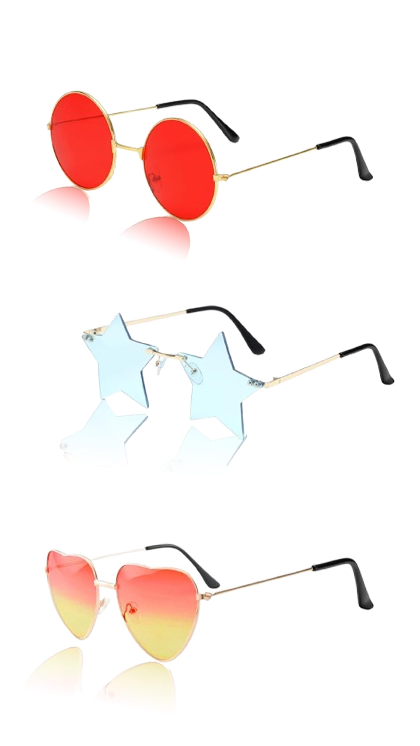 Sponsored Ad – 3 Pack Hippy Costume Sunglasses - Retro Metal Frame Glasses in Round, Heart, and Star Shapes for 60's and 70's Style Parties and Funky Party Decorations