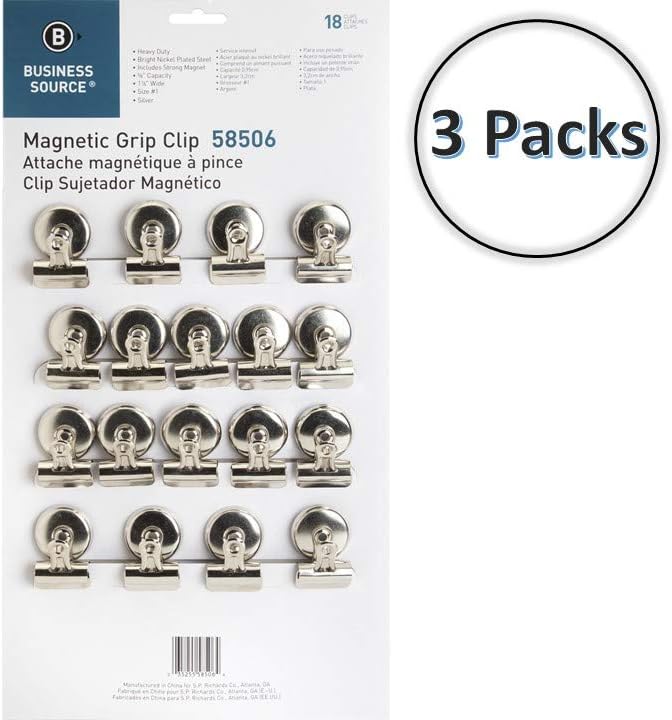 Sparco Bulldog Clip, Magnetic Back, Size 1, 1-1/4 X 3/8 Inches Cap, 18/Box, Silver (SPR58506) 3-PACK