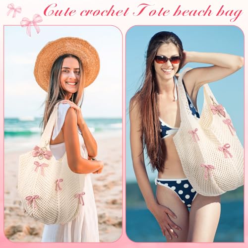 Bolso Tote Abbylike Bow para mujer con charm y tejido boho miniatura 6