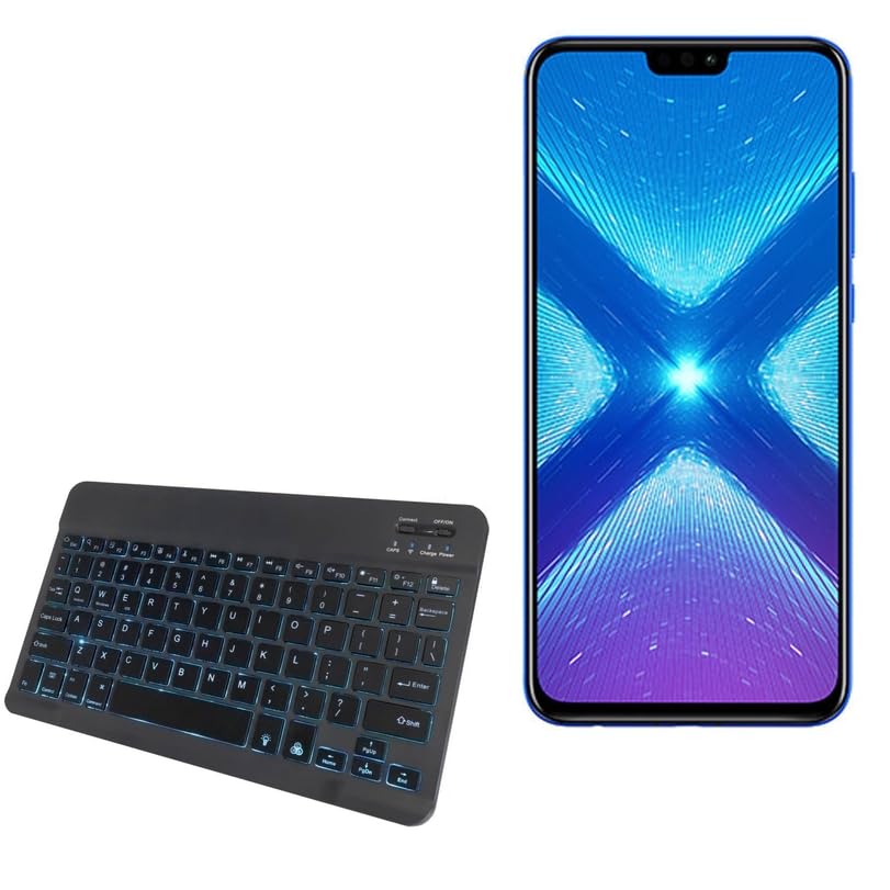 BoxWave Keyboard Compatible with Huawei Honor 8X - SlimKeys Bluetooth Keyboard - with Backlight, Portable Slim LED 7 Colors - Jet Black