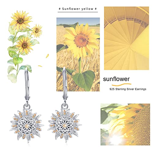 Sunflower Leverback Earrings S925 Sterling Silver Earrings You Are My Sunshine Dangle Earring Jewelry for Women4