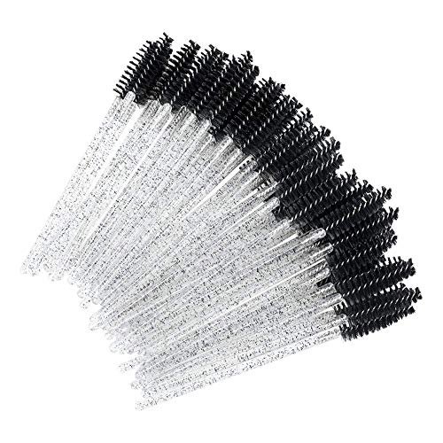 Image of G2PLUS 50PCS Eyelash Mascara Brushes, Black Disposable Lash Spoolies, Bendable Crystal Mascara Wands for Lash Extensions, Eyebrow Grooming, Makeup Kit, Salon Professional Use