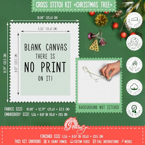 Image of Povitrulya Easy Counted Cross Stitch Kit for Adult Christmas Tree with Inspirational Words Joy, Love, Peace, Believe