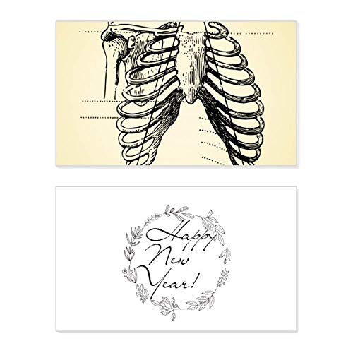 Tarjeta de esqueleto Rib Bone para Año Nuevo, papelería artística para felicitaciones únicas