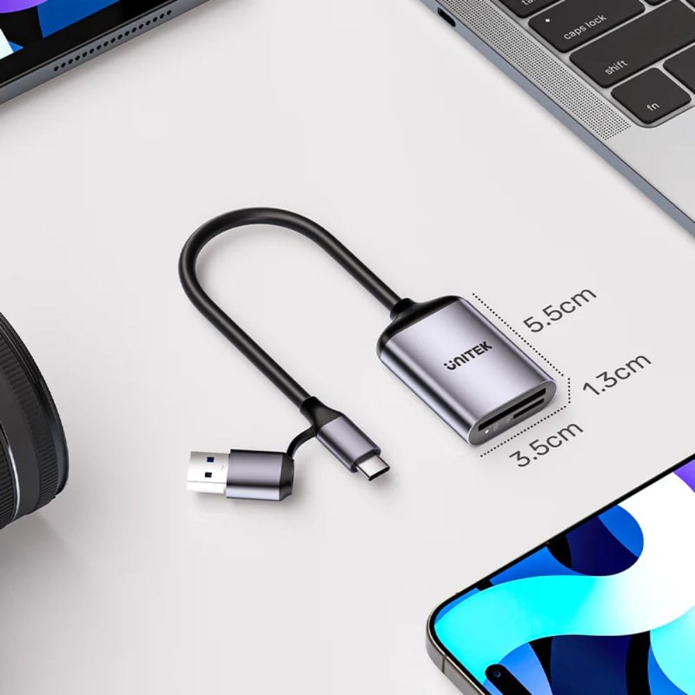 UNITEK - Lector de tarjetas de memoria SD 4.0 / Micro SD 4.0 - USB-C/USB-A