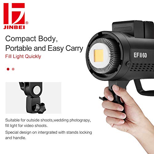 JINBEI EFII-60W 60Ws LED Continuous Video Light Ra>96 F970 Battery(Not Included) with Bowens Mount for Portrait Baby Still Life Photography(1xStandard Reflector)