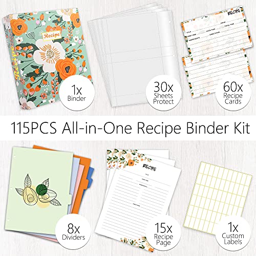 Relaehih 3 Ring Recipe Binder 8.5”X11” Large Recipe Book To Write In Your Own Recipes With Recipe Cards 4X6, Unique Gifts For Women Grandma (Green Spring Bouquet) #TOP2