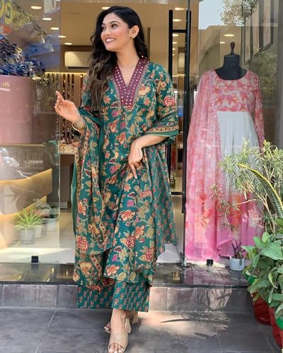 Image of GoSriKi Women's Rayon Viscose Anarkali Printed Kurta with Palazzo & Dupatta