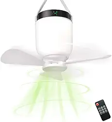 HOYECHI Acessórios Para Camping, Ventilador Com Luz - Barraca Portátil Recarregável, Bateria De 8000 Mah, Controle Remoto E Gancho Pendurar, Equipamento Legal Barracas, Atividades Ao Ar Livre, Itens