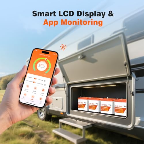 Image of 12V 300Ah LiFePO4 Lithium Battery with Touchable LCD Display & APP Monitoring, Low Temp Protection, Rechargeable 3840Wh Energy, 200A BMS, Deep Cycle for RV, Camping, Marine, Backup Power, Off-Grid