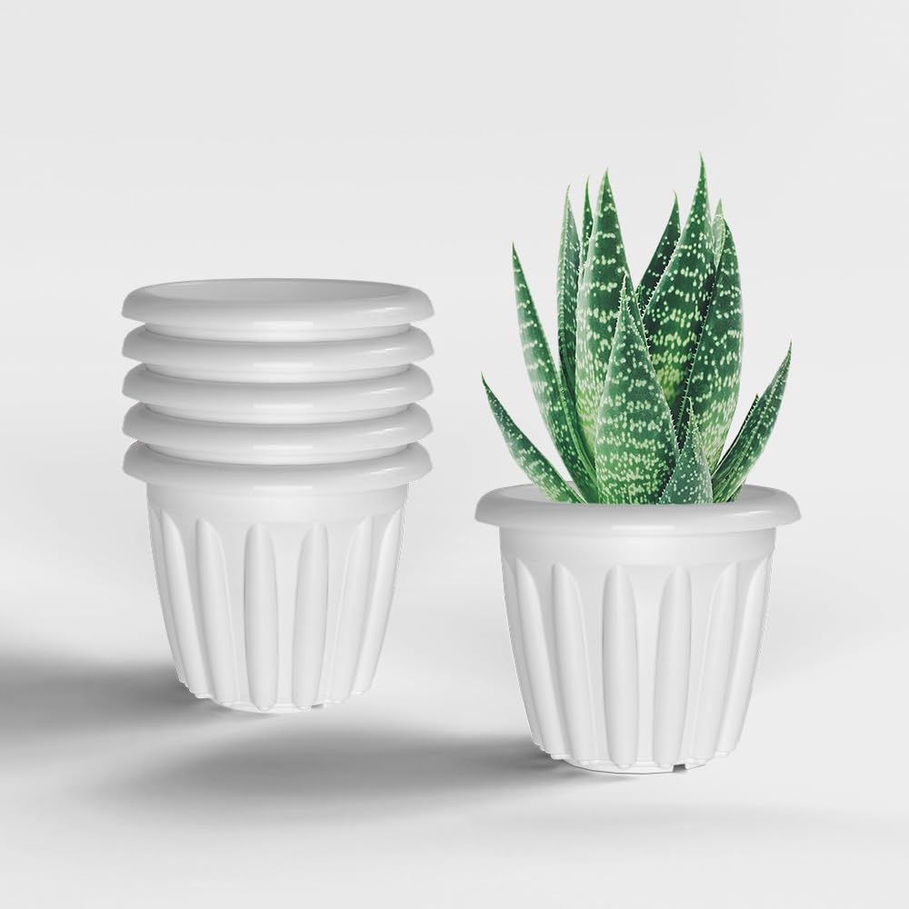 YUCCABE ITALIA SHERA Floot 16 Inch Plastic Flower Pot 6 Piece Set of Round Shape Planter for Home Garden Seedling Planter for pots (White)-image-38