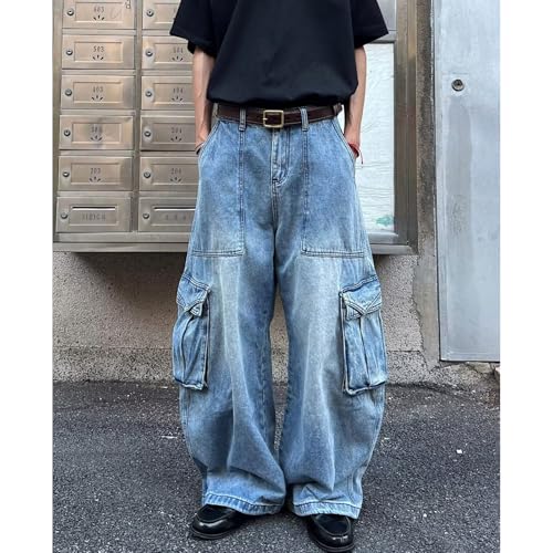 Men's Baggy Cargo Jeans Streetwear Oversized Barrel Wide Leg Denim Pants Casual Loose Hip Hop Jeans with Pockets3