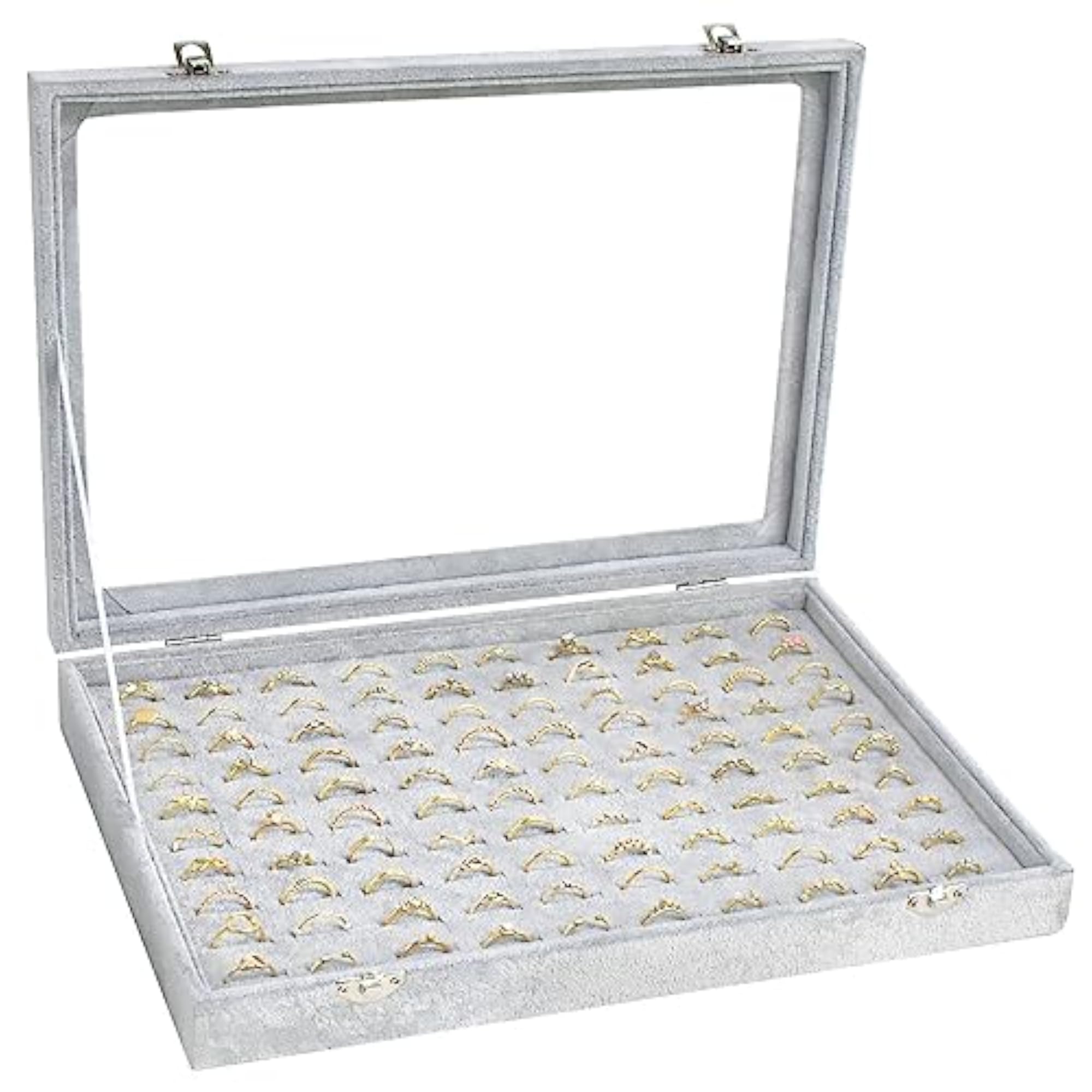 100 Slots Velvet Ring Organizer Tray