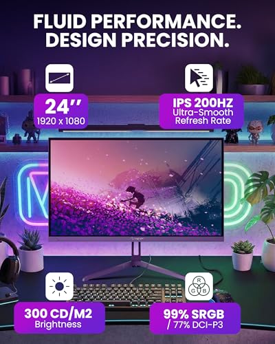 Image of Arozzi Gaming Monitor Nova 24 inch IPS 200Hz - Computer Monitor Full HD 1080p - Adaptive Sync, HDR10 & Flicker Free Display - 99% sRGB Color Accuracy - PC & Console Ready - Purple