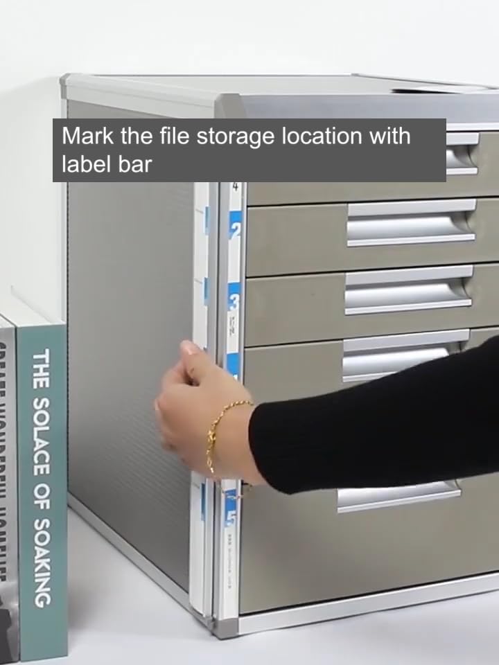 Cajones Organizador para documentos con candado 5 compartimentos de metal gris 12,4 x 13,8 x 16 pulgadas, estable para oficina y hogar, práctica caja de cajones para un almacenamiento seguro y ahorro