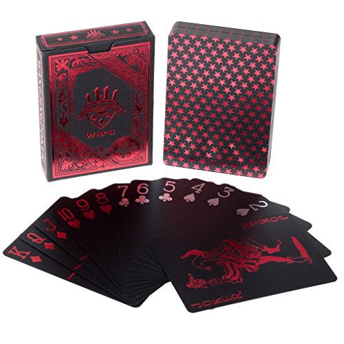 Foto von 2 x Playing Cards Schwarze Wasserdichtes Pokerkarten Plastik Spielkarten aus PVC Profi Premium Spielkarten für Texas Holdem Poker - 1 Red & 1 Gold