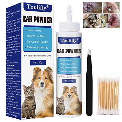 Toulifly Ear Powder, Ear Canker Powder, Pet Ear Cleaner, Ear Mite Powder, Stop Itching, Head Shaking Wax, Gunk and Ear Odour, For Dogs, Cats and Small Pets