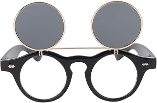Occhiali da sole Flip, Occhiali da sole vintage Materiale plastico Occhiali da sole Flip stile elegante Occhiali da sole Flip con montatura rotonda Qualità per esterni, interni o(Nero brillante)