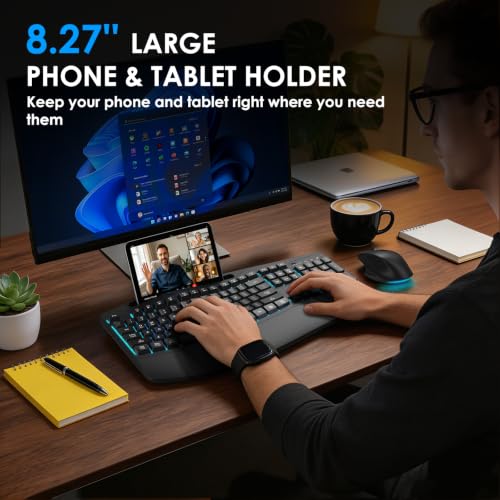 Wireless Ergonomic Keyboard and Mouse Combo, 7-Color Backlit Wave Keys - image 7