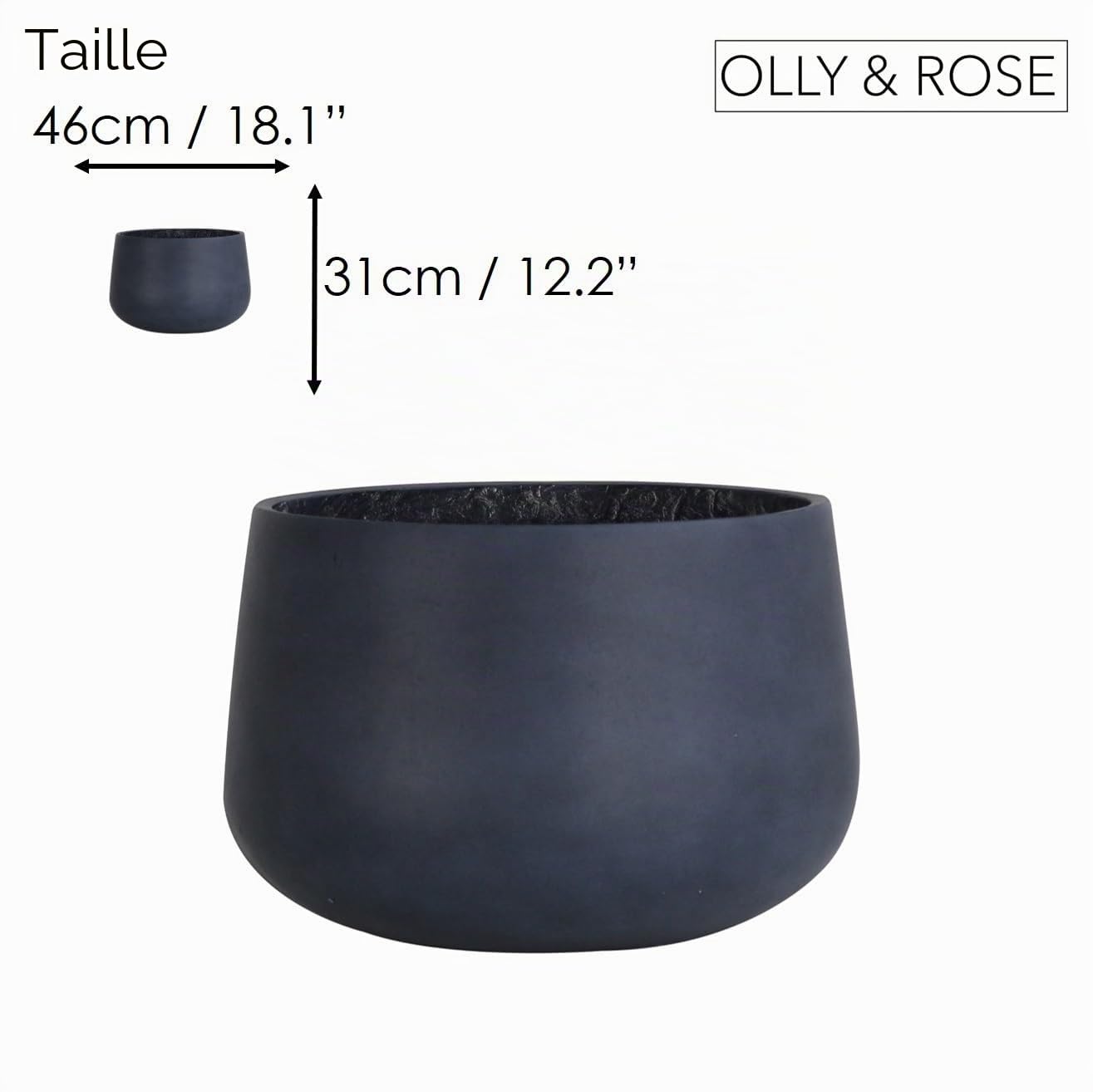 Olly & Rose Pot de Fleurs Grande Extra Large à Motifs – Blanc cassé Vieilli – Pot de Fleurs XL – H 50 cm P 44 cm jardinieres Exterieur intérieure