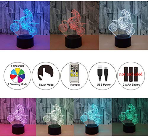 Aidool Night Lights for Kids Motocross Lamp 3D Night Light Bedside Lamp 7 Colors Changing with Remote Control Birthday Gifts for Boys Girls Kids Baby - Thumbnail 2