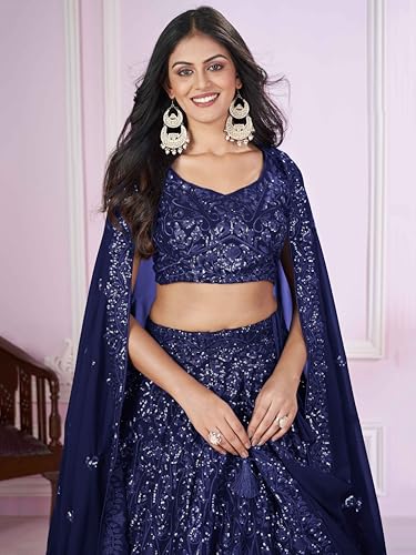 Image of Zeel Clothing Women's Threads Sequins Embroidered Georgette Designer Lehenga Choli with Dupatta (5090-Wedding-Stylish-Lehenga-Choli-Latest; Free Size)