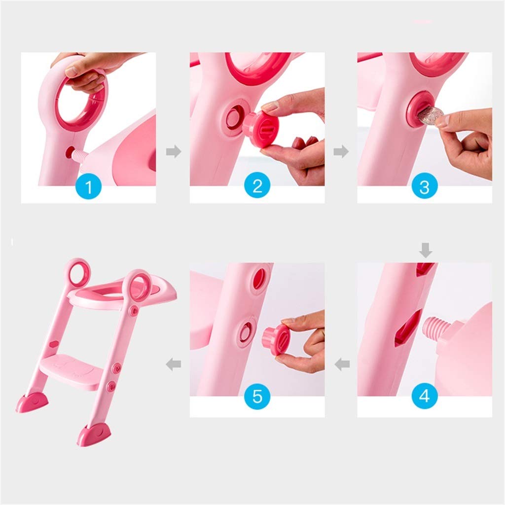 Toilette Töpfchen mit Trittleiter, Ergonomie Portable Einstellbar Töpfchentrainer Sicher Robust Falten Fußbank Zum Bad Junge Mädchen (Farbe : Rosa, Größe : A)