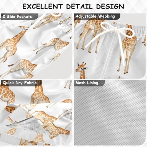 Pigsaly Boys' Swim Board Shorts Watercolor Brown Giraffes Boy's Swim Trunks Kids Swimwear 2T3