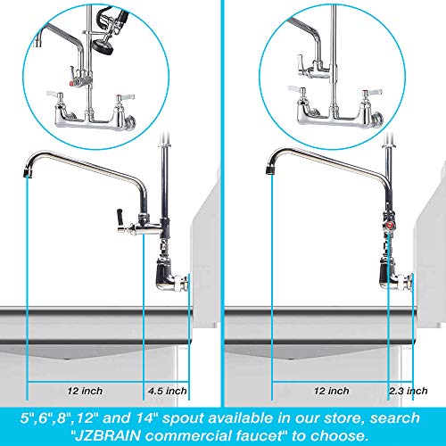JZBRAIN Commercial Wall Mount Kitchen Sink Faucet with Pull Down Pre-Rinse Spray 25 Inch Height 8
