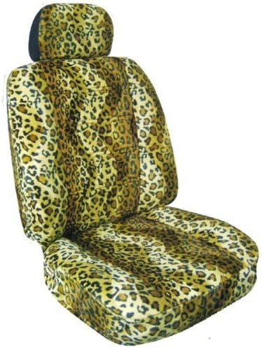 2 Tan Leopard Universal-Fit Animal Print Front Bucket Seat Cover w/ Headrest