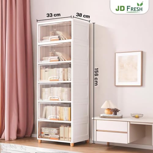 Image of YASONIC 6 π§πΆπ²πΏ Foldable Plastic Rack for Storage /Kitchen Cupboard /Versatile and Sturdy Wardrobe for Clothes /Multipurpose Storage Organizer /Closet for Bedroom /Living Room /Laundry Room (Transparent)
