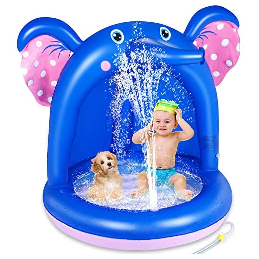 lenbest Shade Babypool, uppblåsbar plaskpool med PVC-baldakin och extra mjuk bubbelbas, sprinkle splash pool spray vatten kul sommar trädgård pool utomhus inomhus för barn