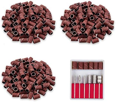 Subay Professional Nail Art Drill Bits Set 6PCS 3/32inch, Sanding Bands 300PCS #80#120#180 for Acrylic, Gel Nails, Dip Powder Nails and Manicure Pedicure
