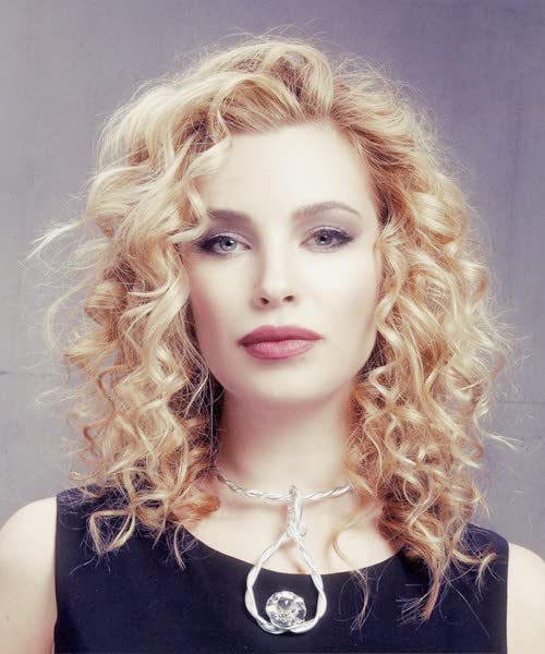 Blonde Curly Wigs for Women Shoulder Length Wig Natural Shaggy Synthetic Hair Heat Resistant Cosplay 80s Costume Wig with Wig Cap