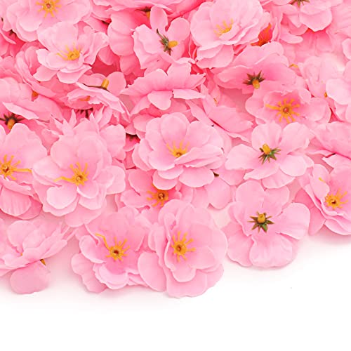 HUIANER 100 cabezales de flores de cerezo de seda artificial, tela falsa, pétalos de cabeza floral, decoración para novias, clips de pelo, diademas, accesorios de bricolaje, fiesta, decoración (rosa)