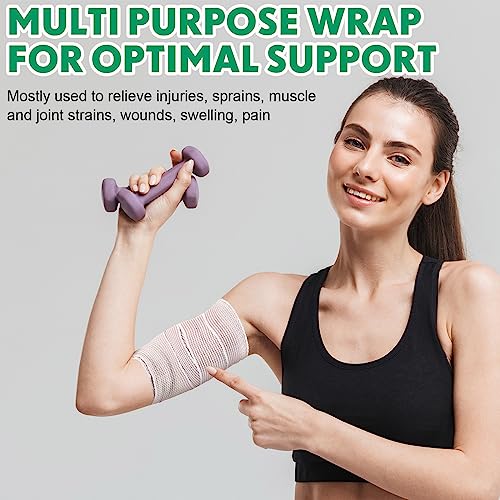 Image of Reginary 20 Pack 2 Inch Elastic Bandage Wrap with Self Closure on Both Ends Athletic Stretchable Compression Bandage for Legs, Knees, Ankles, Wrists, Elbows, Shoulders (Yellow Trim)