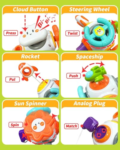 Image of PLUSPOINT Activity Busy Cube for Toddlers and Infants Sensory Toys for 18 Months 2 3 Year Old Boy Girl, Travel Plane Cars Learning Educational Toys for Baby Toddler Birthday Gifts