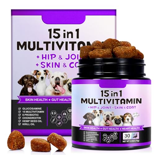 JCZQDRPC Golosinas multivitamínicas 15 en 1 para perros, 30 masticables, suplementos vitamínicos para perros, suplementos de cadera y articulaciones, sistema inmunológico, piel y pelaje, vitaminas - imagen 2
